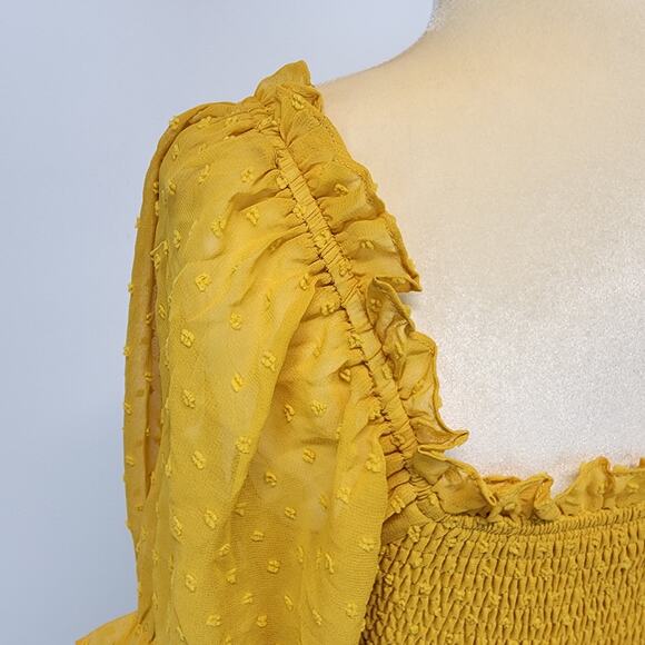 Anthropologie Ruffle Smocked Maxi Dress Size S Dark Yellow Cottage Prairie Boho - Picture 6 of 16